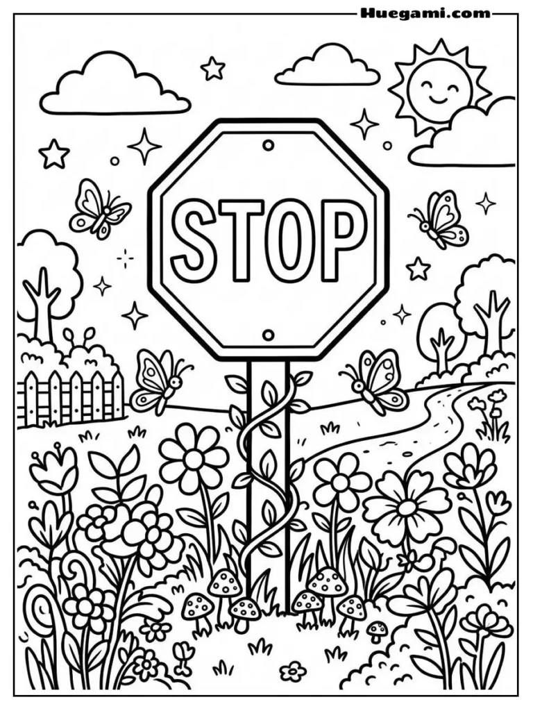 Stop Sign Magic Garden Illustration