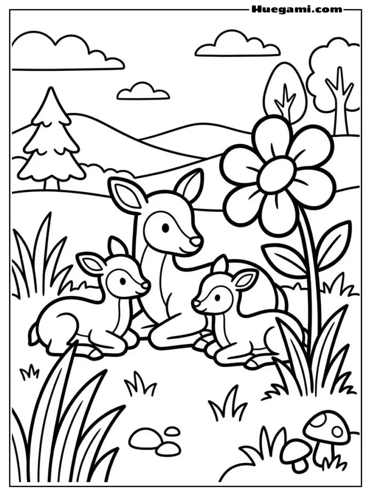 Free Printable Deer Coloring Sheets for Kids 4 Three Deers Resting Near