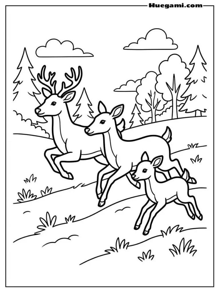 Free Printable Deer Coloring Sheets for Kids 13 Three Running Deers