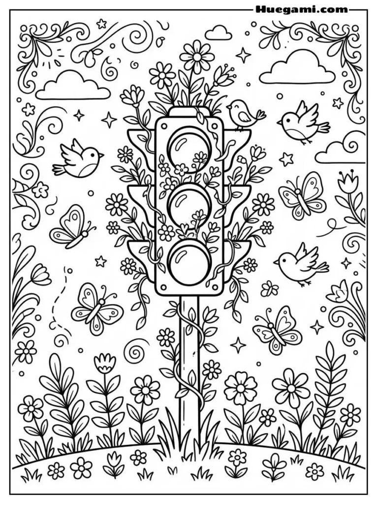Traffic Light Blossom Garden Illustration