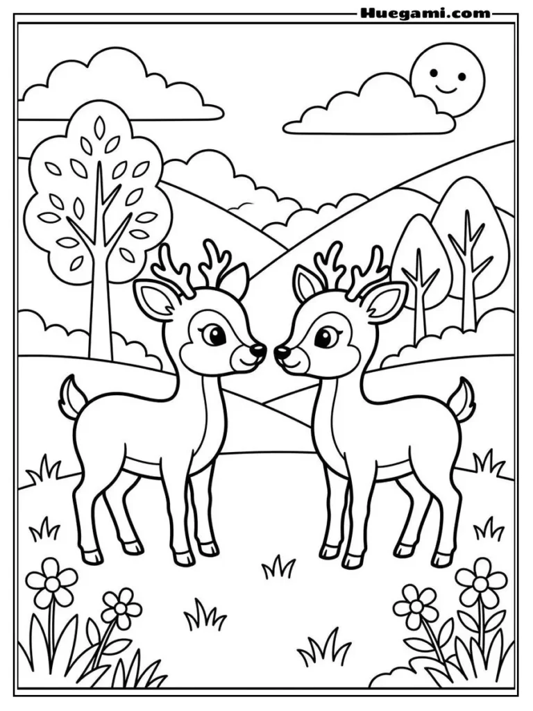 Free Printable Deer Coloring Sheets for Kids 11 Two Cute Deers Looking