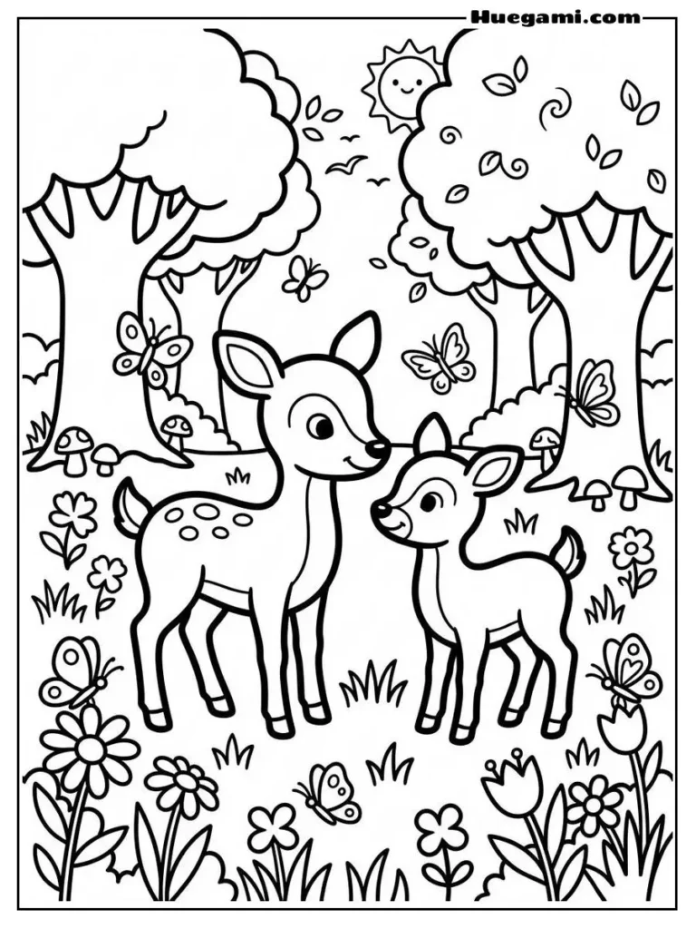Free Printable Deer Coloring Sheets for Kids 2 Two Lovely Deers Surrounded