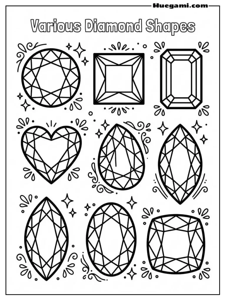 Diamonds Coloring Sheets: Free Printables for All Ages 8 Various Diamond Shapes